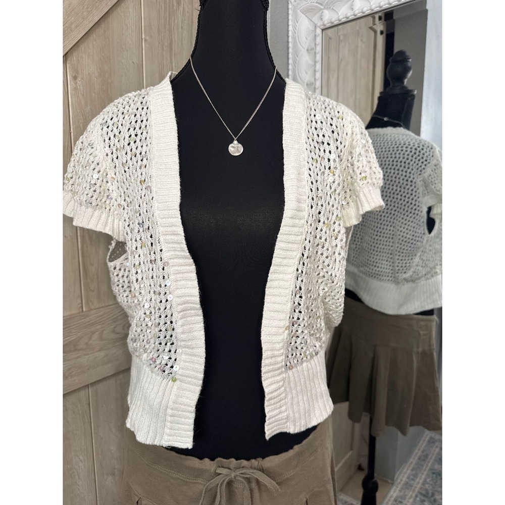 Vintage White Y2K Fairycore Short Sleeve Cropped Bolero Sweater